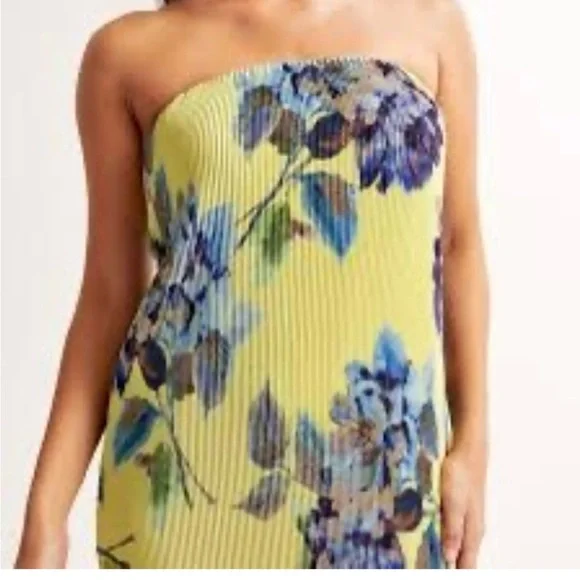Abercrombie & Fitch Yellow Pleated Strapless Cocktail Dress - Picture 2 of 8